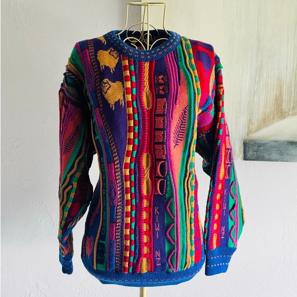 Jazzbo 100% Wool 3D Textured Novelty Knit Sweater XS Colorful Sheep